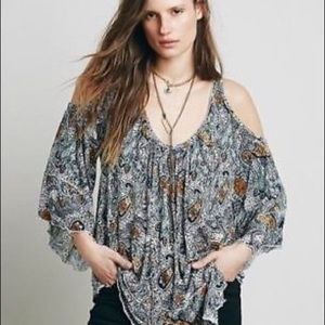 Free People Paisley Cold Shoulder Top